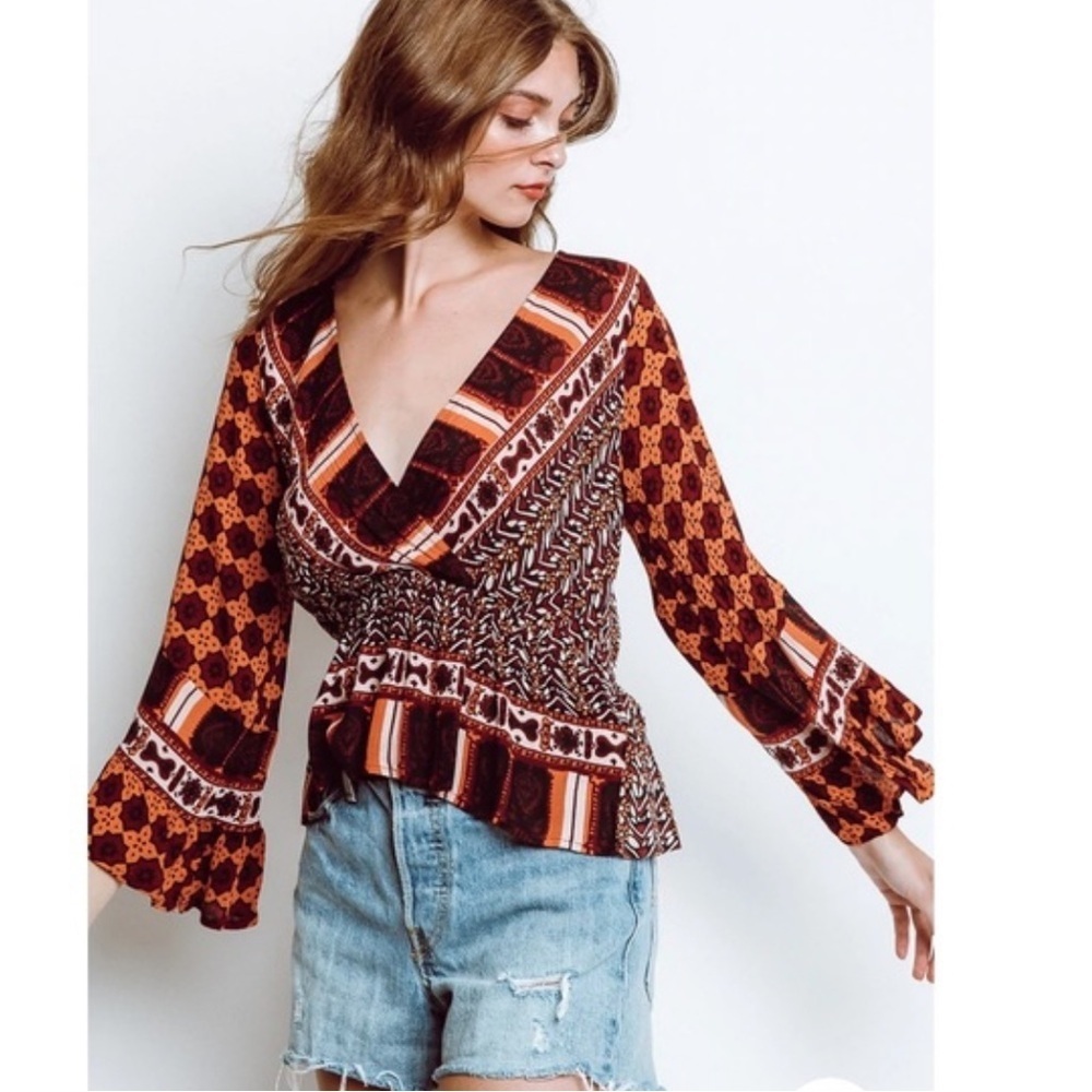 Free People NWT Rosalie Bell Sleeve‎ Faux Wrap Blouse - Picture 3 of 9